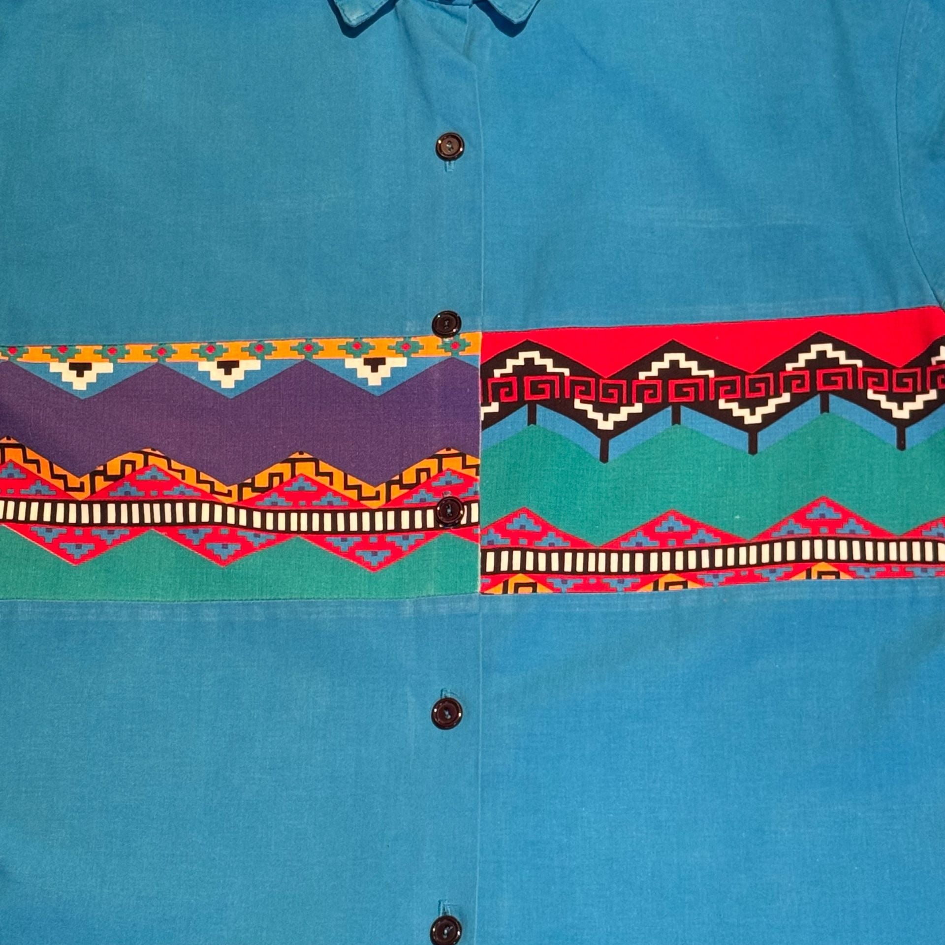Vintage Southwestern Aztec Geometric Button Down Shirt Turquoise Blue Long Sle 4