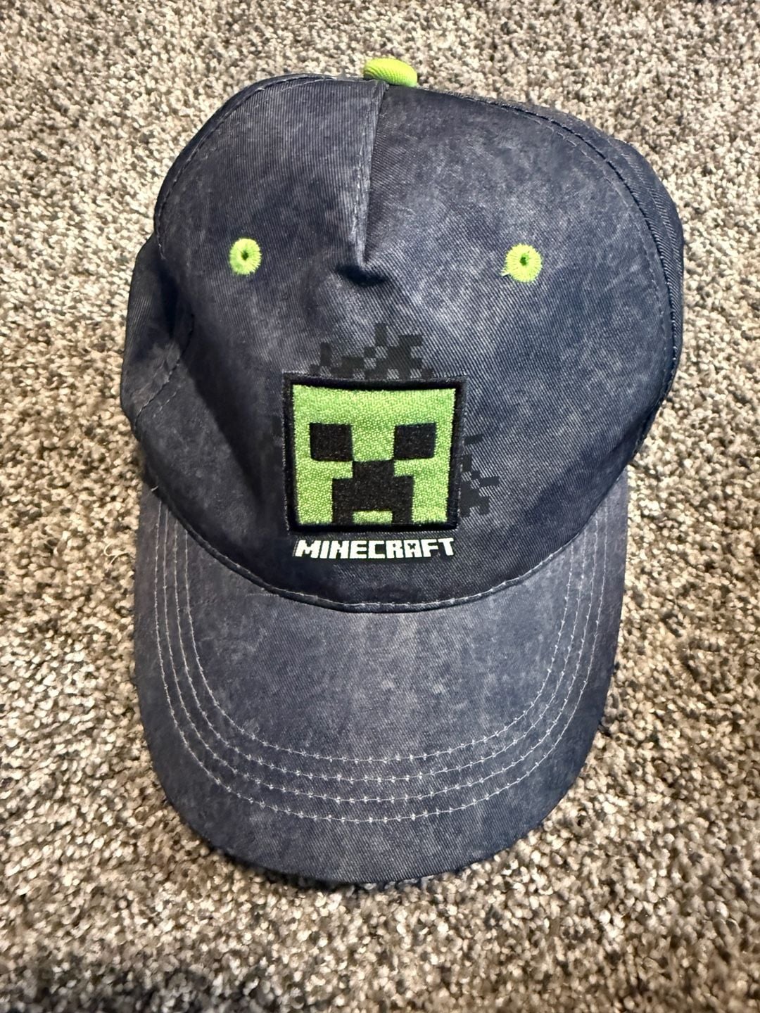 Minecraft Creeper Baseball Cap Hat Acid Wash Blue Green 2