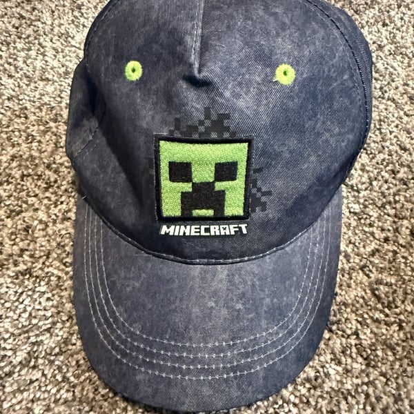 Minecraft Creeper Baseball Cap Hat Acid Wash Blue Green