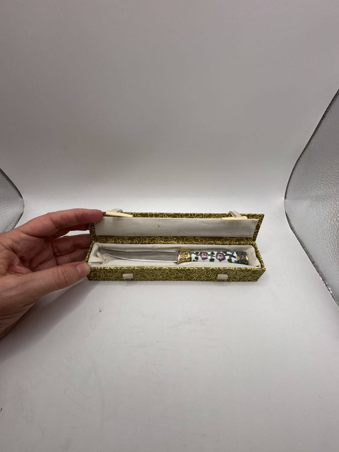 Vintage Cloisonne Enamel Floral Letter Opener With Presentation Box 2