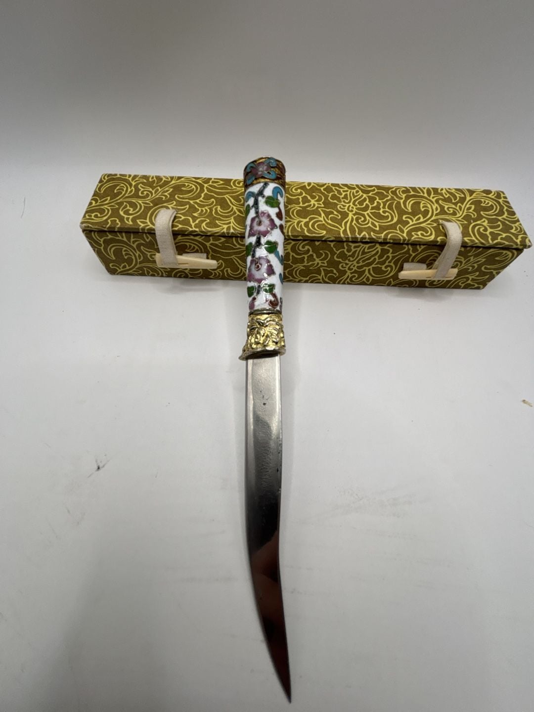 Vintage Cloisonne Enamel Floral Letter Opener With Presentation Box 3