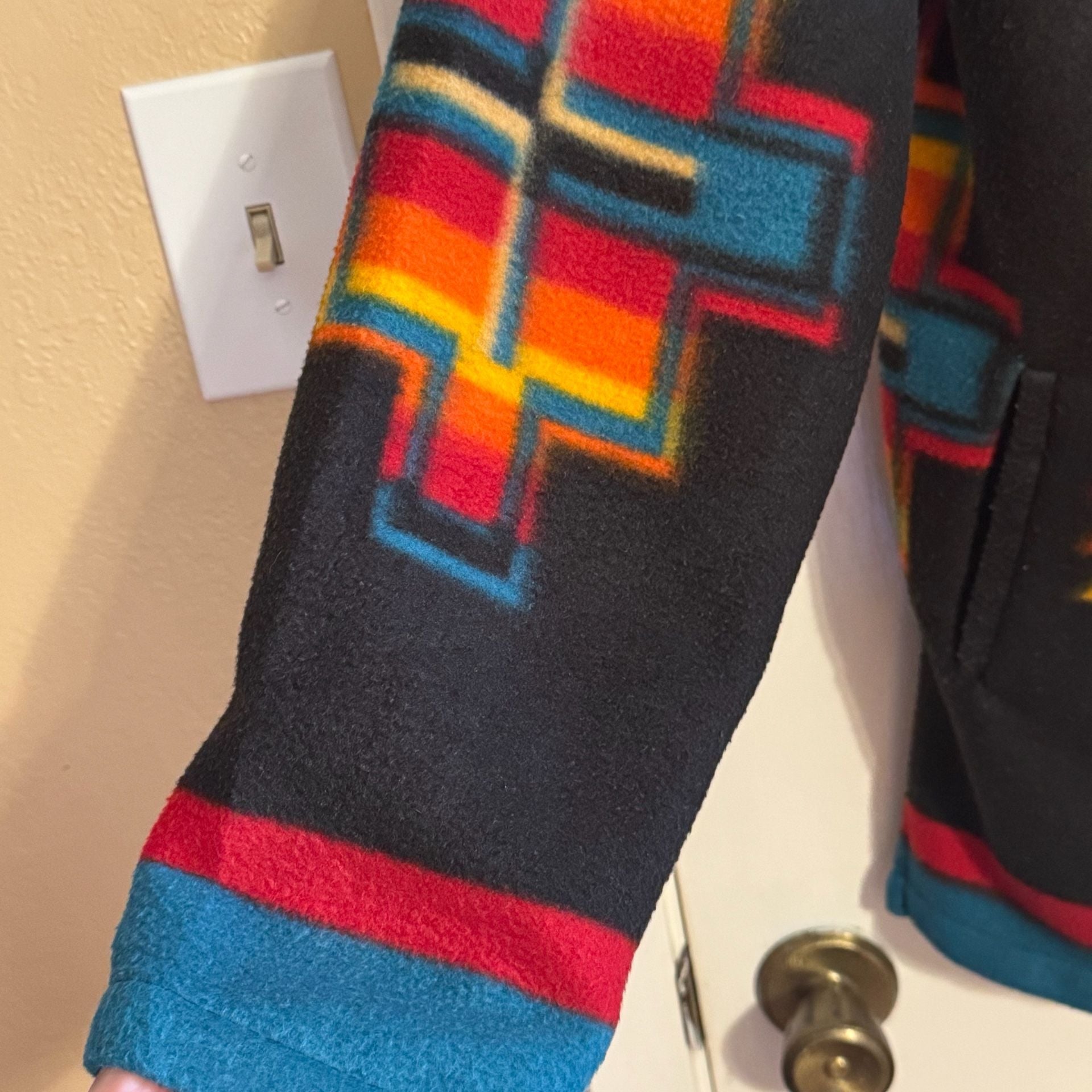  Southwestern Aztec Fleece Hoodie Pullover Black Turquoise Western L 8
