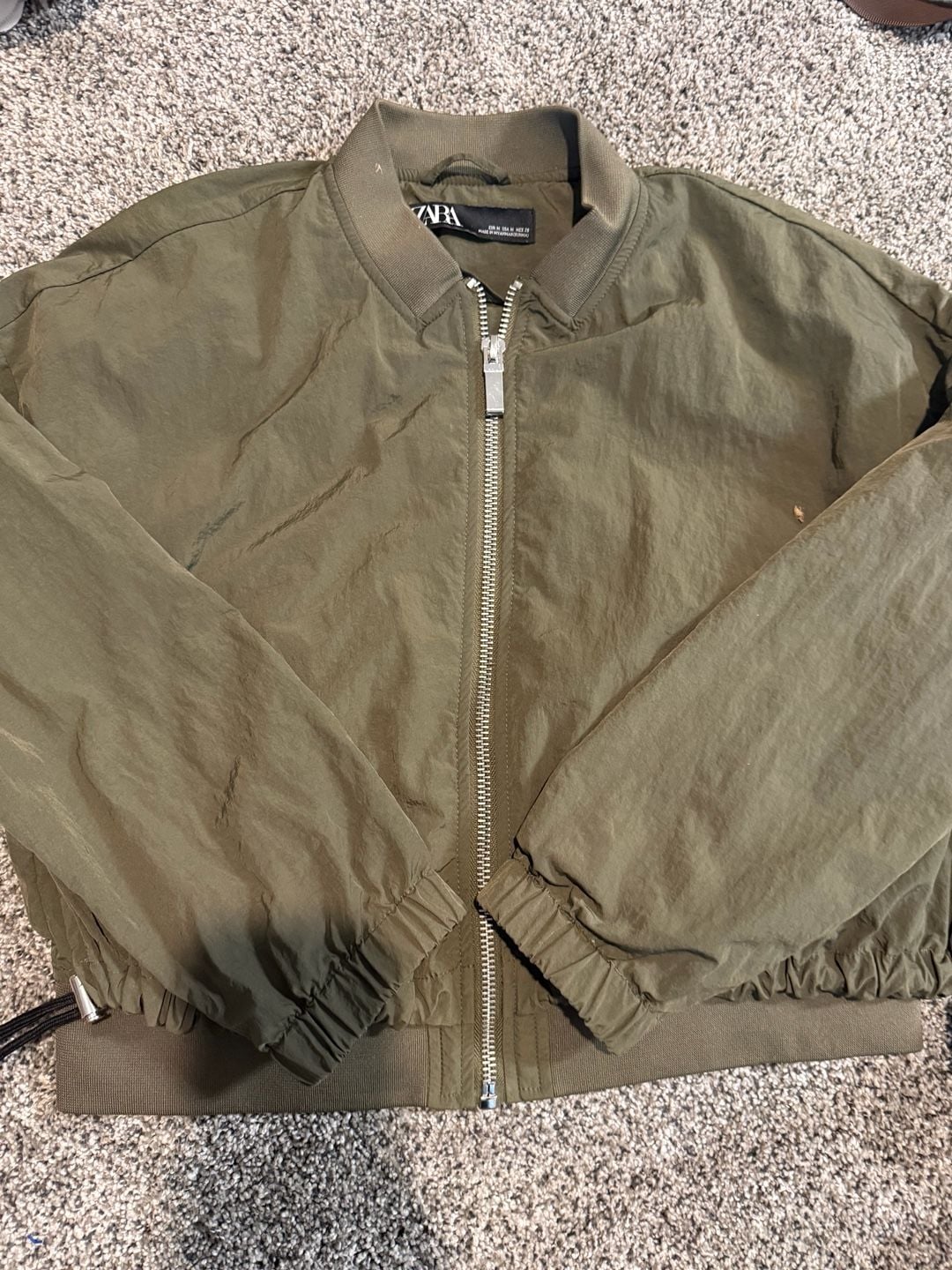 Zara Bomber Jacket Size M Green Full Zip Regular Fit 2