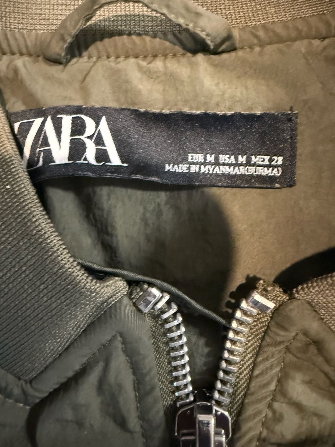 Zara Bomber Jacket Size M Green Full Zip Regular Fit 3