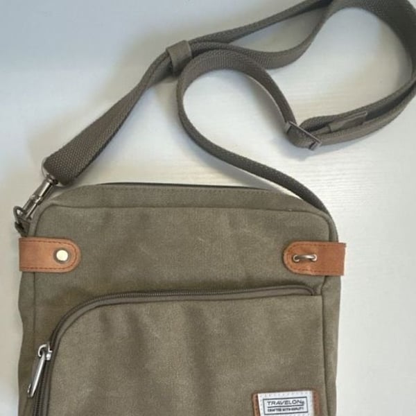 Travelon Anti-Theft Heritage Crossbody Bag Sage Green Canvas Suede Trim