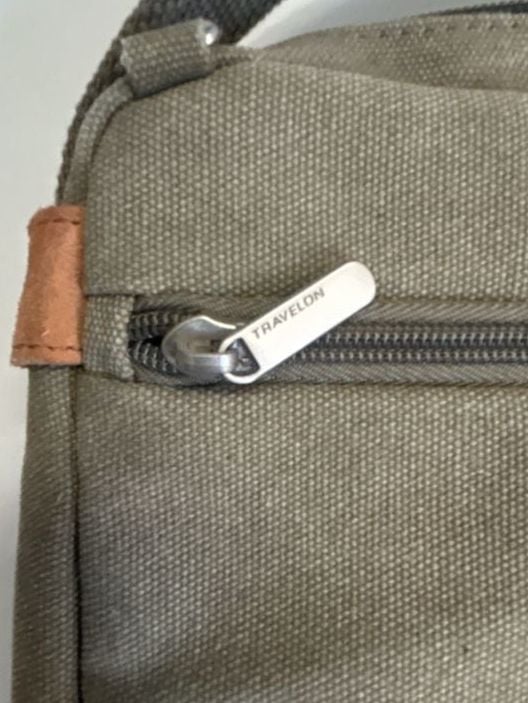 Travelon Anti-Theft Heritage Crossbody Bag Sage Green Canvas Suede Trim 5