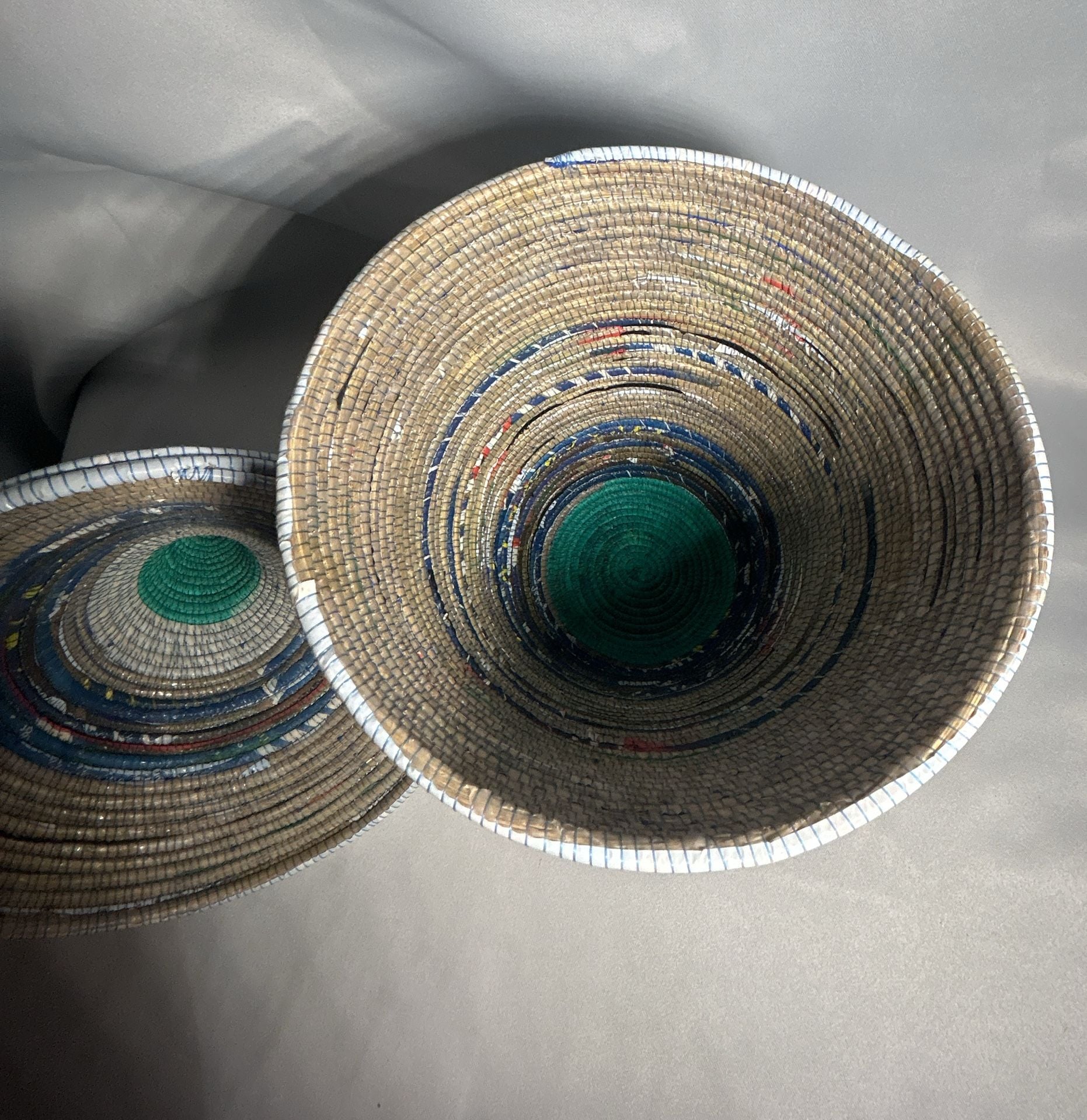 Handmade African Woven Basket With Lid Colorful Geometric Pattern 5