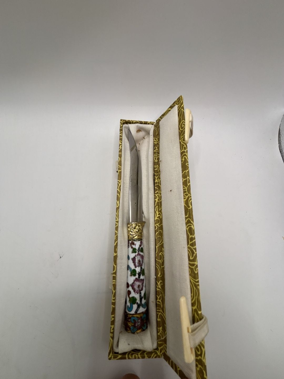 Vintage Cloisonne Enamel Floral Letter Opener With Presentation Box 4