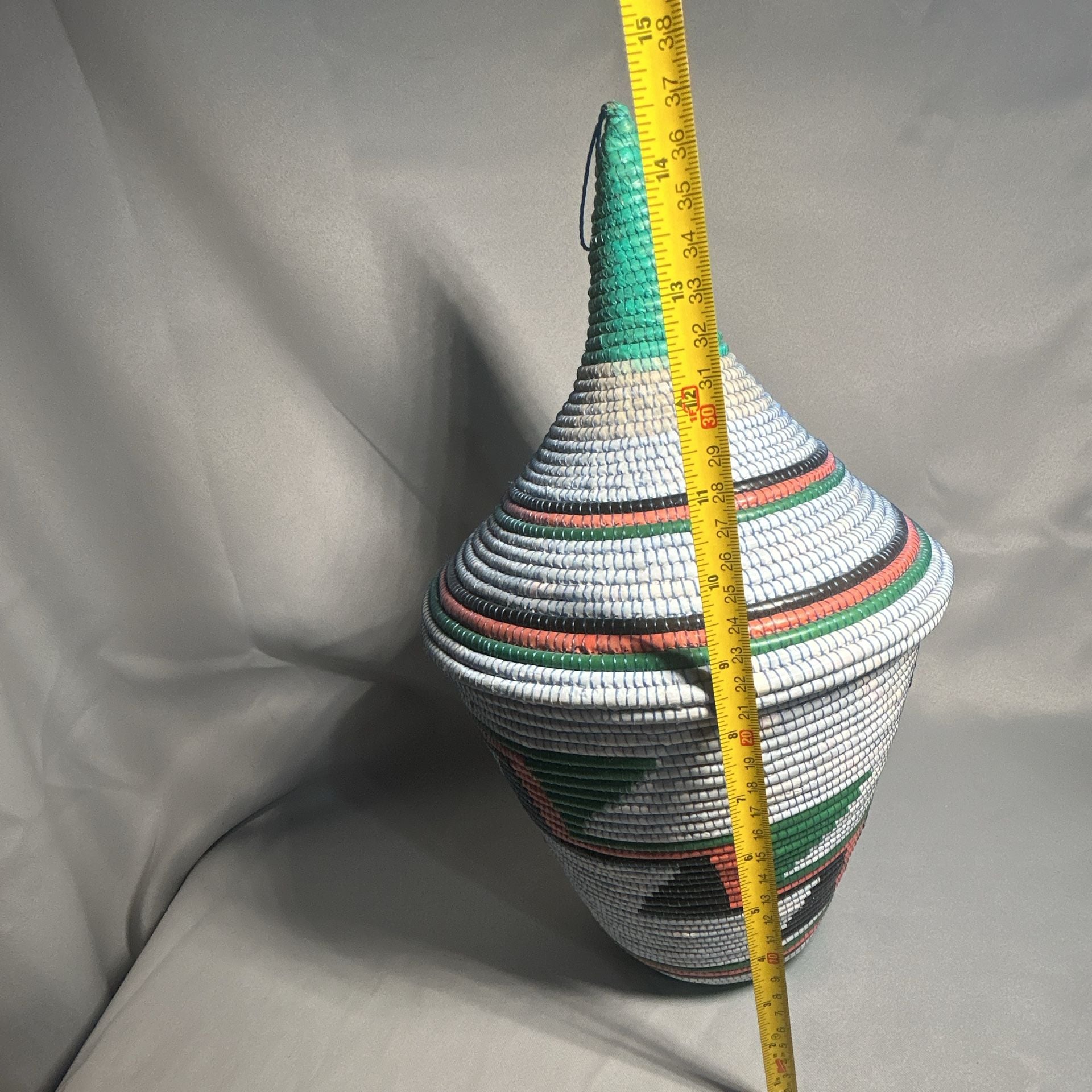 Handmade African Woven Basket With Lid Colorful Geometric Pattern 7