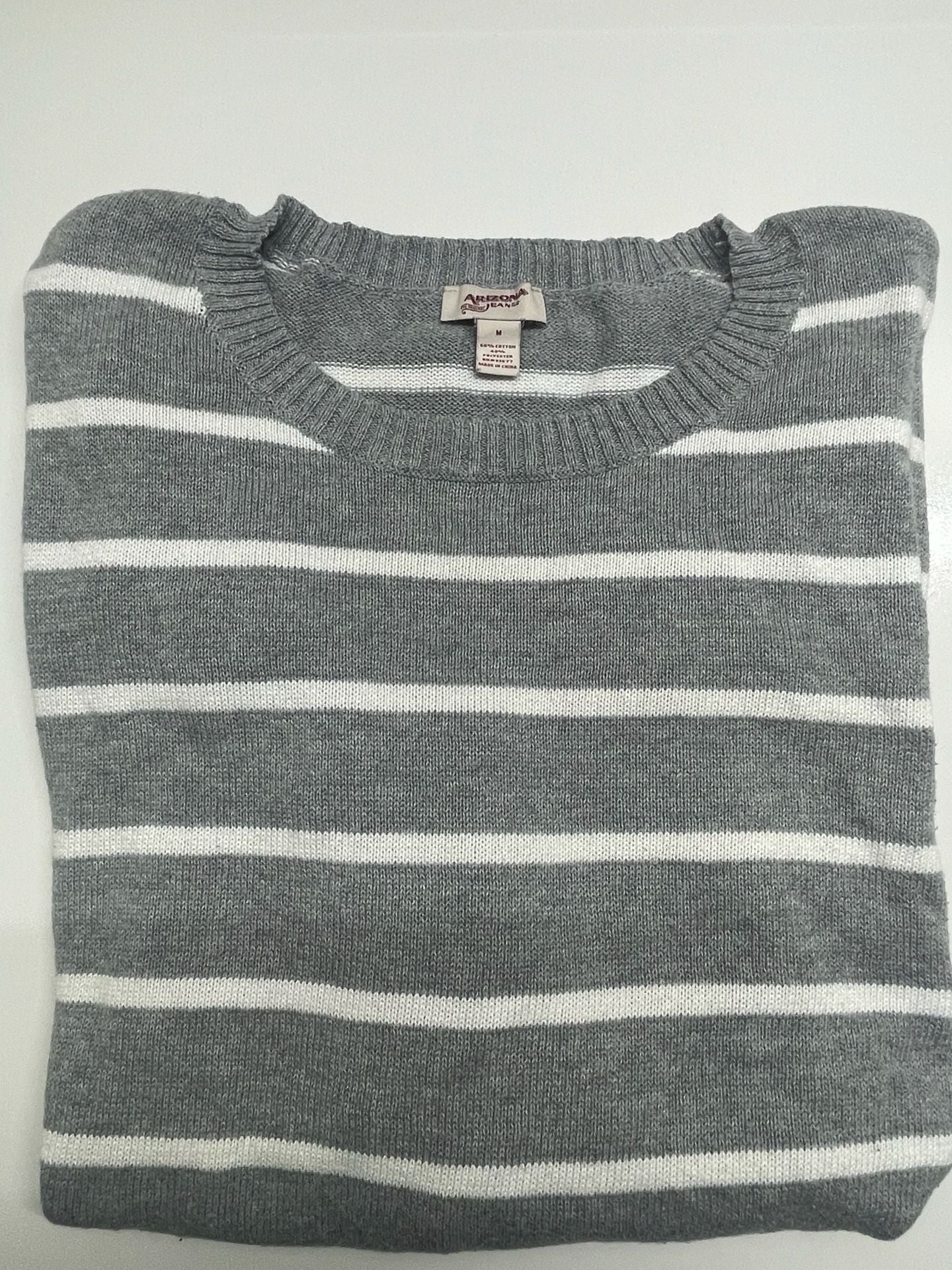 Womens Pullover Casual Loose Sweaters Gray and White Stripe Print 3