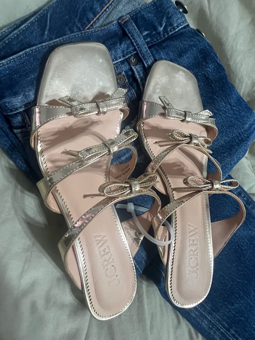 J. Crew Zadie Metallic Leather Bow Kitten Heel Sandals Size 6.5 Gold 3