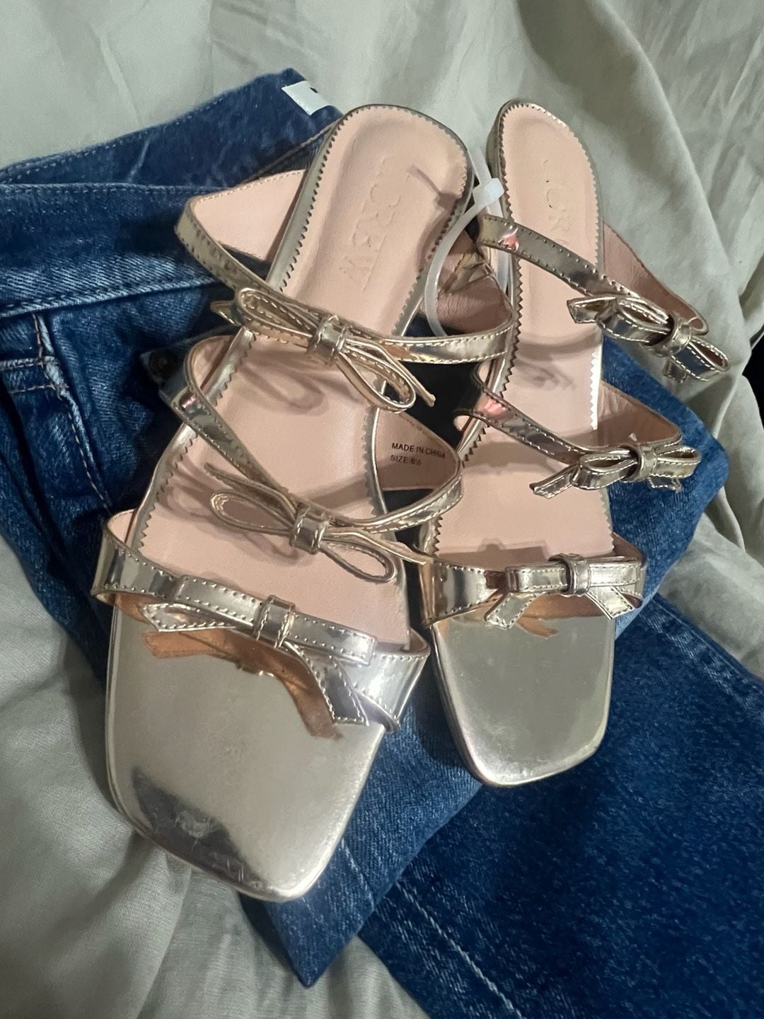 J. Crew Zadie Metallic Leather Bow Kitten Heel Sandals Size 6.5 Gold 4