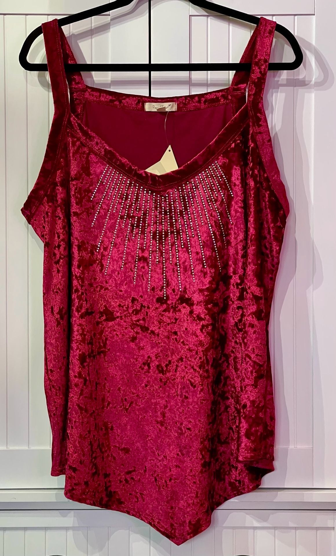 Paper Plane Tank Top Size 2X Red Crushed Velvet Rhinestone Embellished 2
