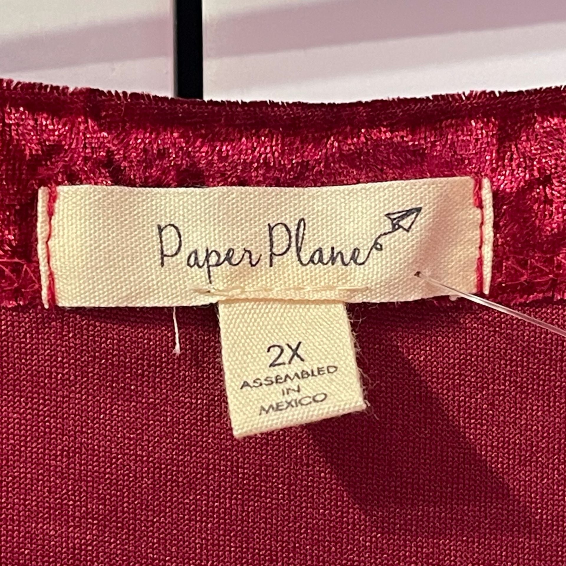 Paper Plane Tank Top Size 2X Red Crushed Velvet Rhinestone Embellished 6