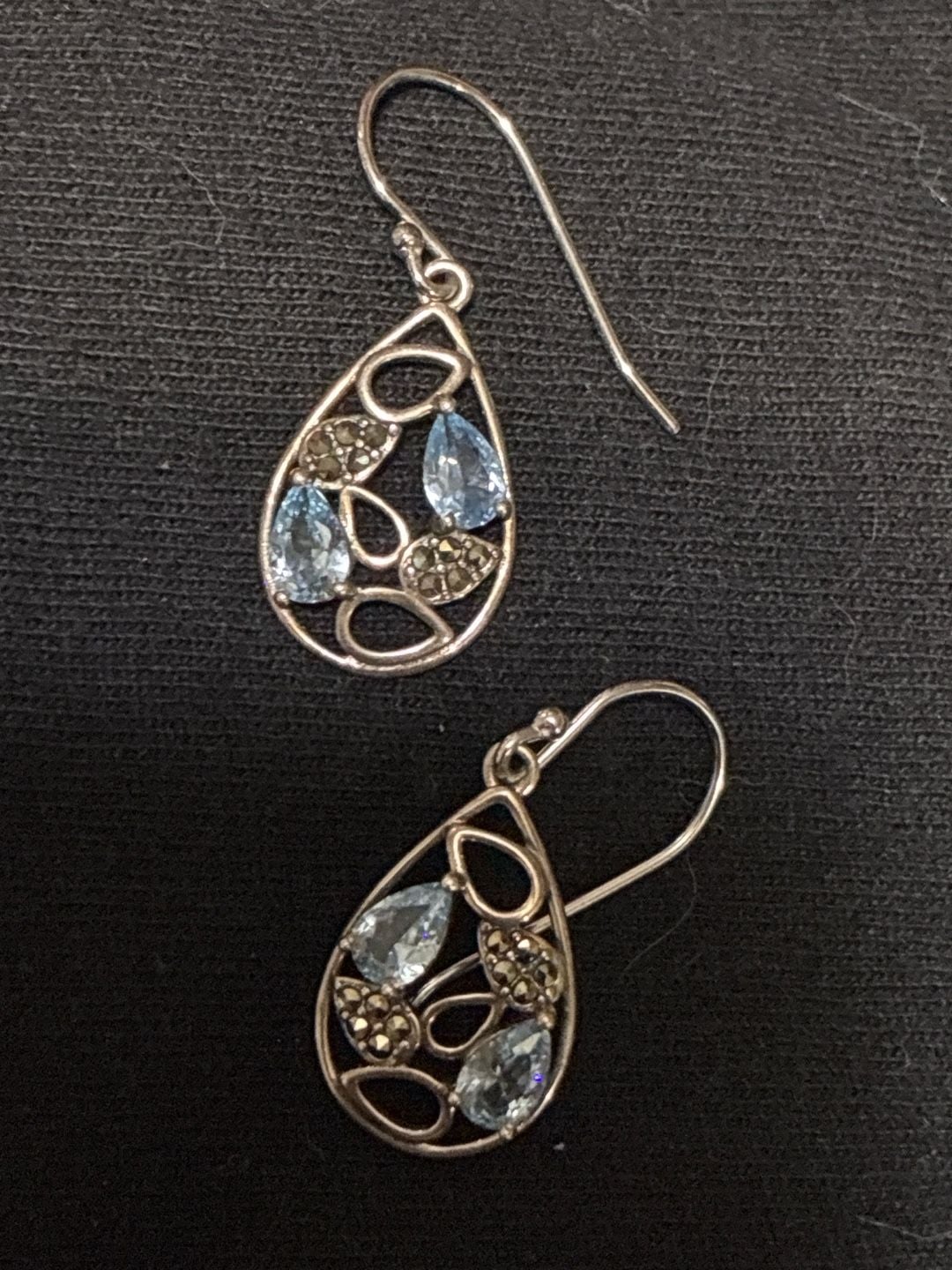 Tori Hill Sterling Silver Marcasite & Blue Glass Teardrop Earrings 2