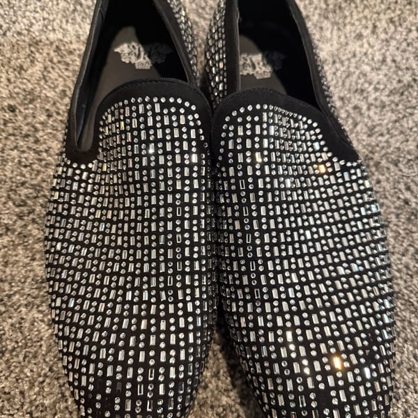 Royal Shoes Rhinestone Smoking Slipper Loafers Size 11 Black Crystal