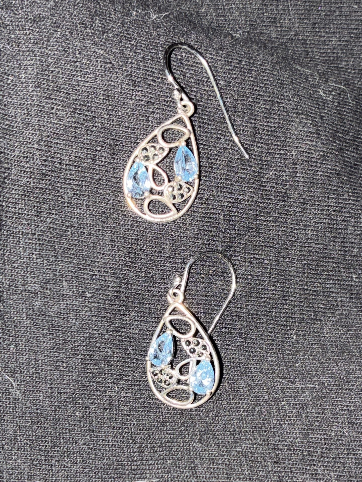 Tori Hill Sterling Silver Marcasite & Blue Glass Teardrop Earrings 3