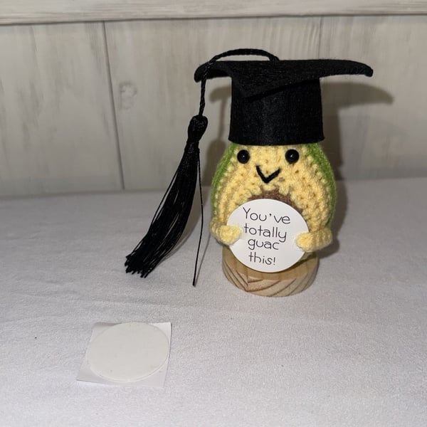 Handmade Crochet Avocado Graduation Doll with Cap You've Totally Guac This (b28)