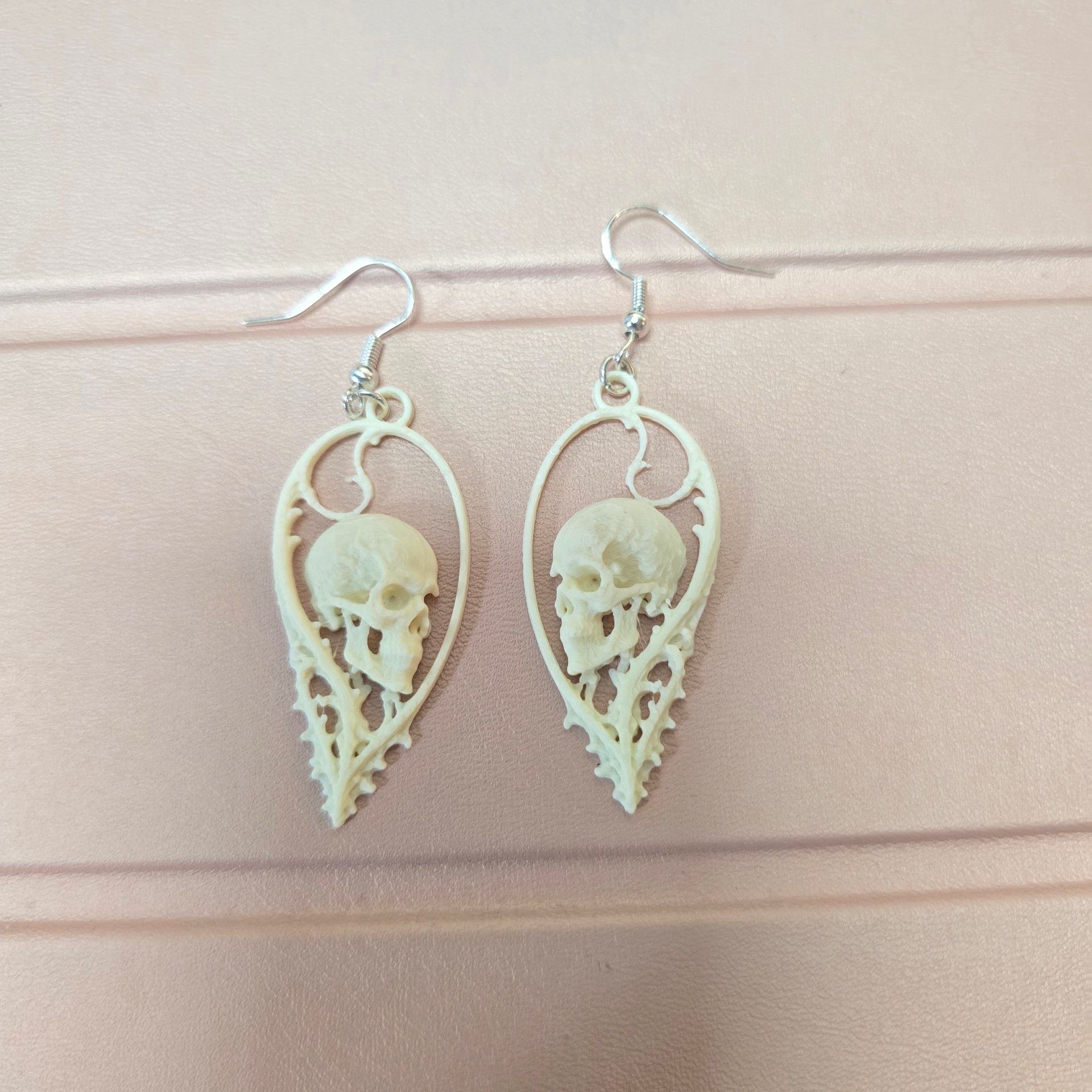 Gothic Skull Dangle Earrings Bone Color 2