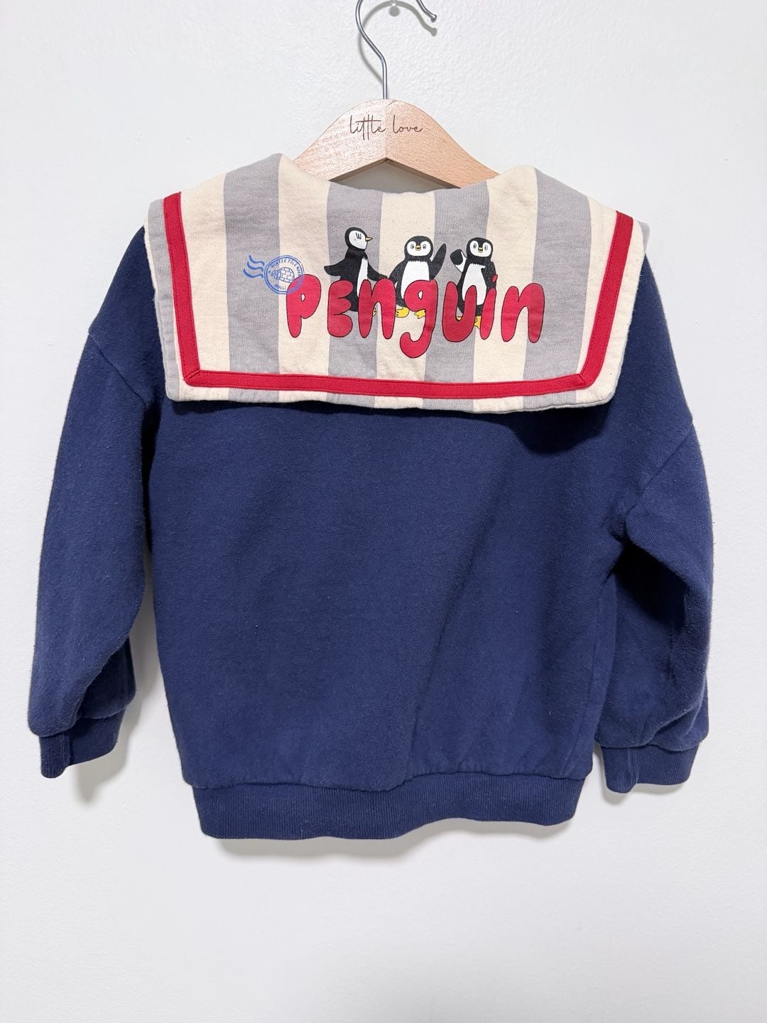 Mollimelli Penguin Sailor Collar Sweatshirt Size 110 Navy Blue 2