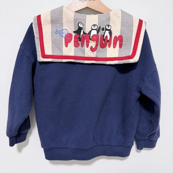 Mollimelli Penguin Sailor Collar Sweatshirt Size 110 Navy Blue