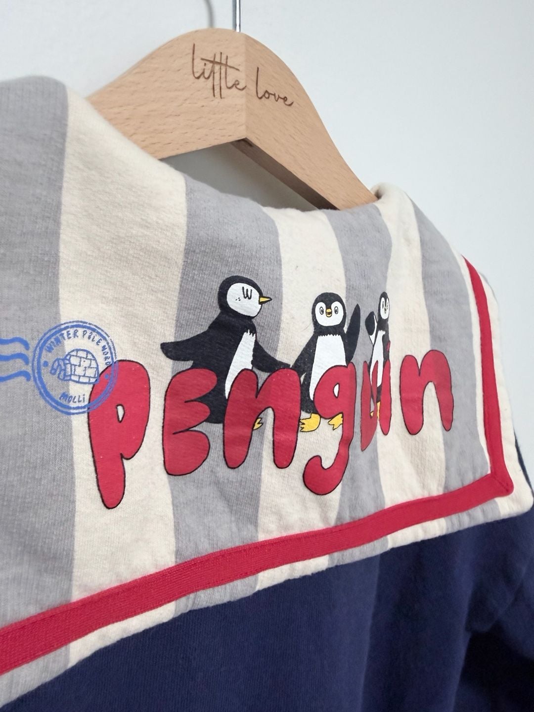 Mollimelli Penguin Sailor Collar Sweatshirt Size 110 Navy Blue 3