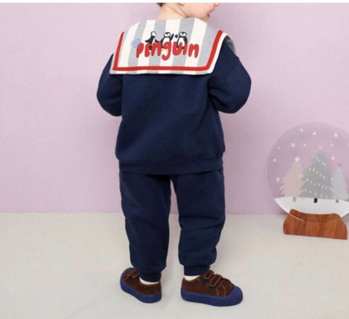 Mollimelli Penguin Sailor Collar Sweatshirt Size 110 Navy Blue 12
