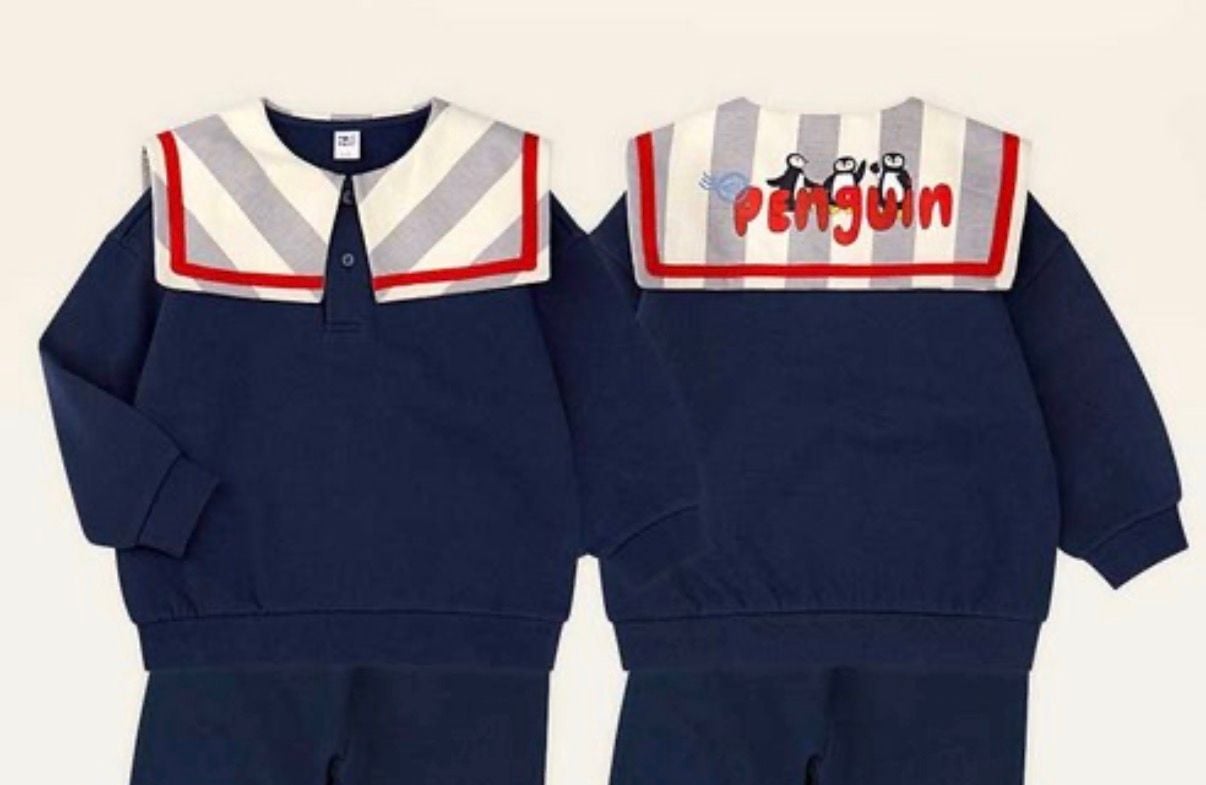 Mollimelli Penguin Sailor Collar Sweatshirt Size 110 Navy Blue 13