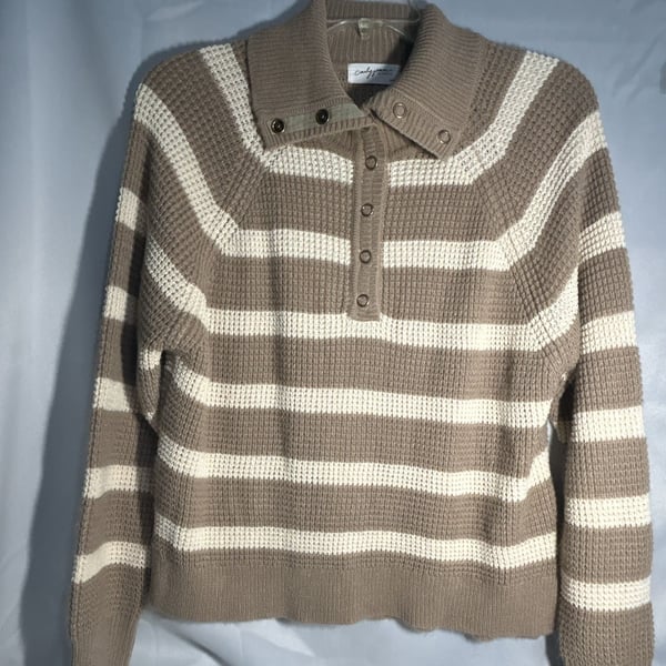 Carly Jean Los Angeles Striped Polo Sweater Tan White (315)