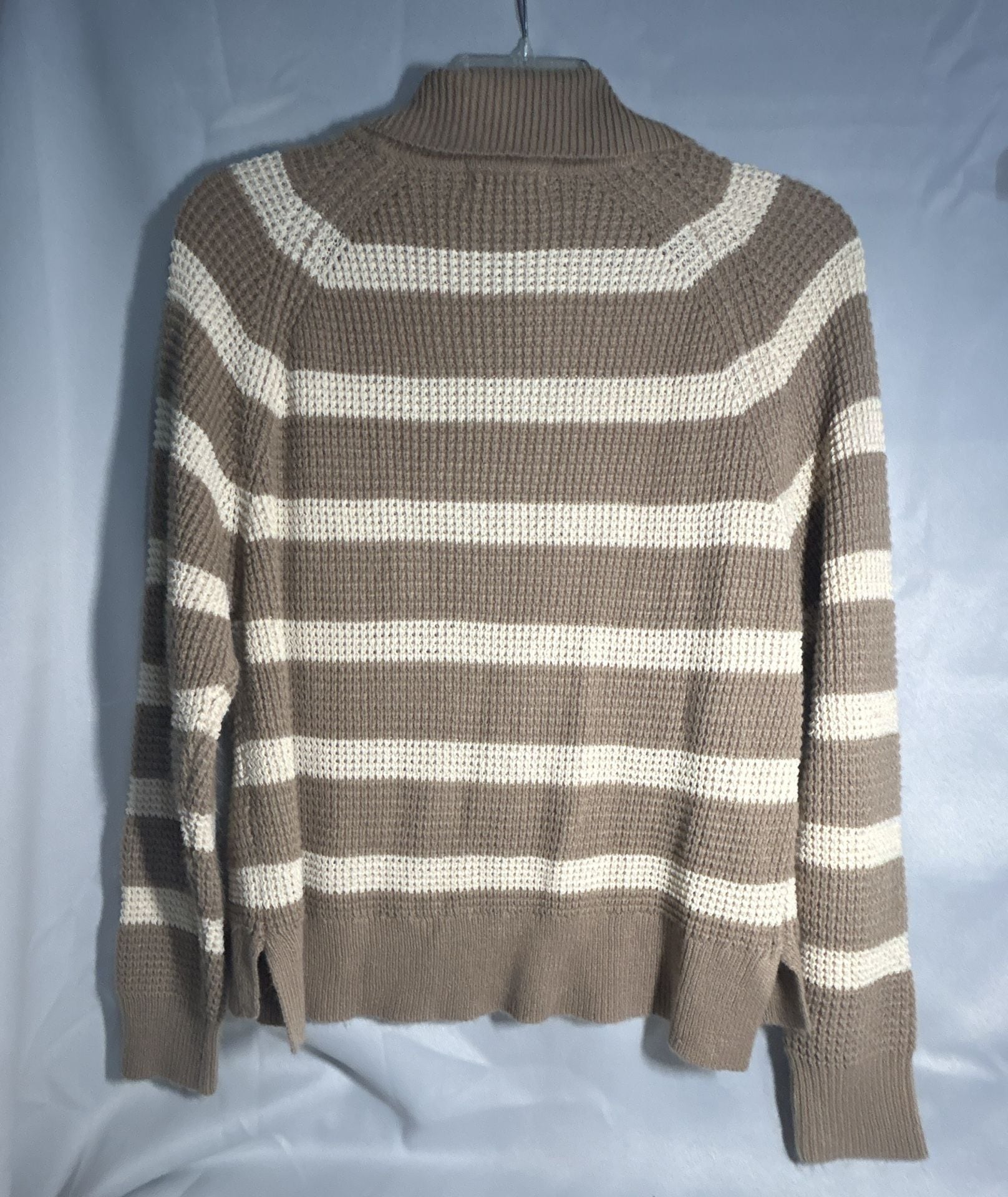 Carly Jean Los Angeles Striped Polo Sweater Tan White (315) 3