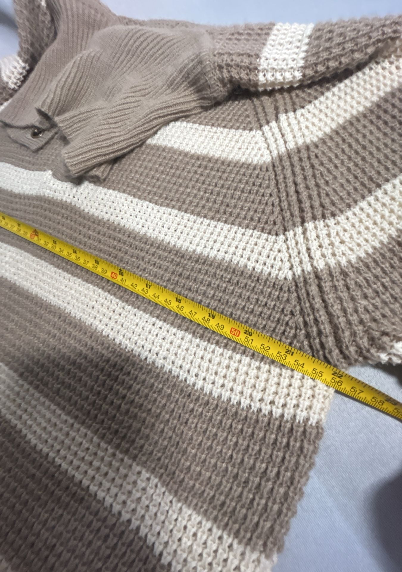Carly Jean Los Angeles Striped Polo Sweater Tan White (315) 7