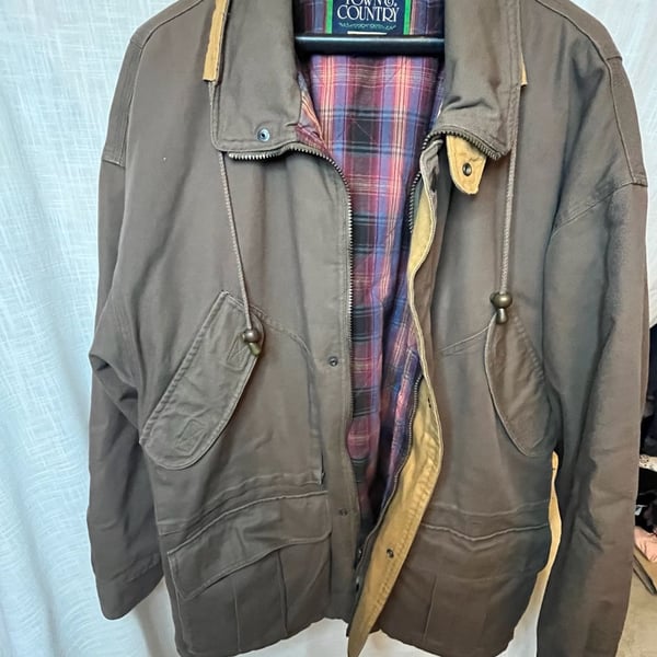 Town & Country Brown Plaid Lined Field chore Jacket mens Large American heritage