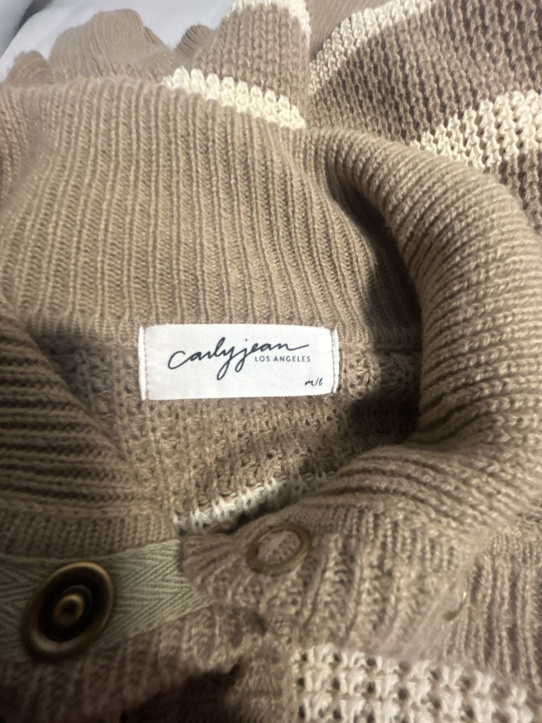 Carly Jean Los Angeles Striped Polo Sweater Tan White (315) 4