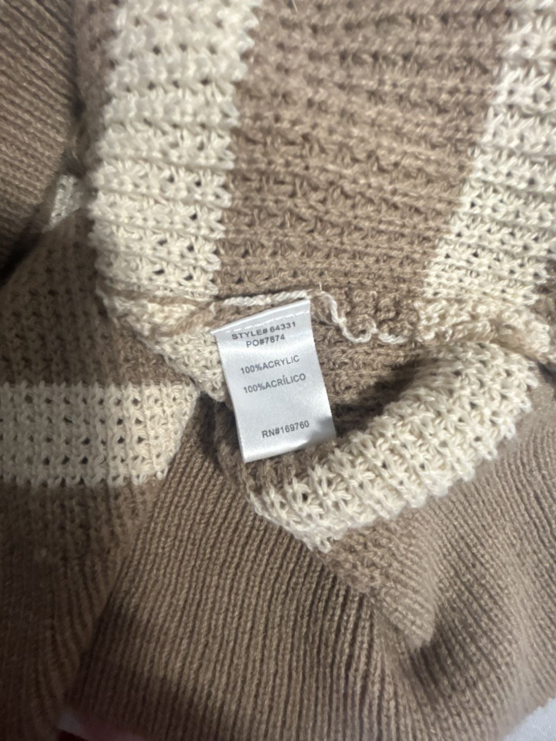 Carly Jean Los Angeles Striped Polo Sweater Tan White (315) 5