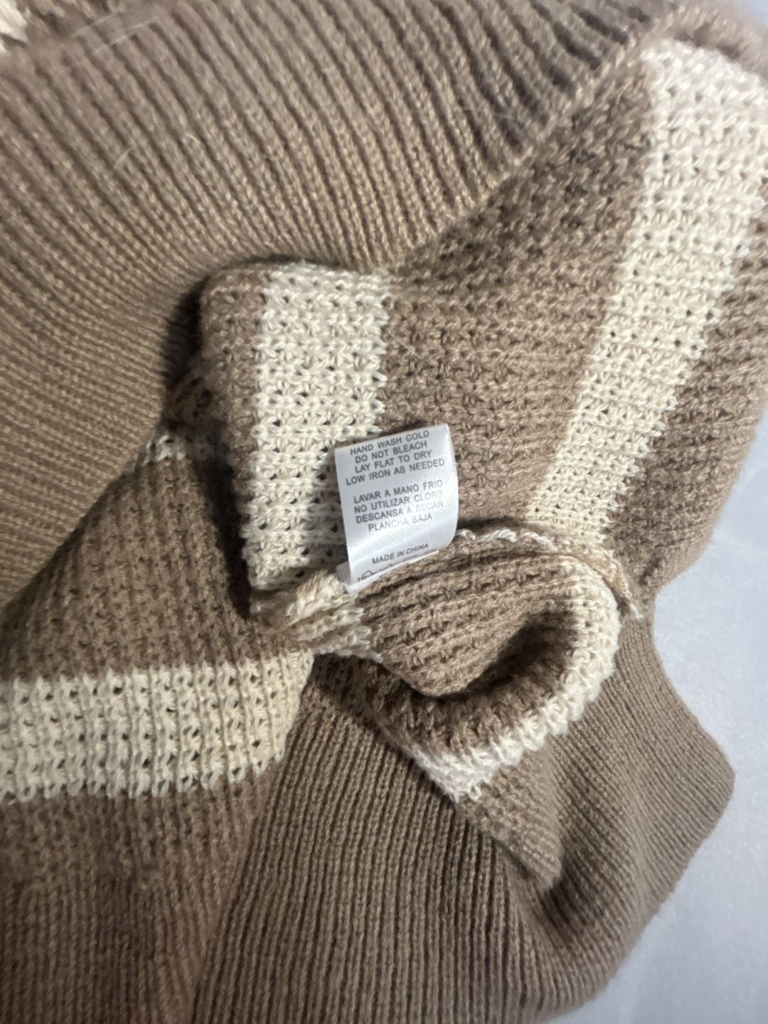 Carly Jean Los Angeles Striped Polo Sweater Tan White (315) 6