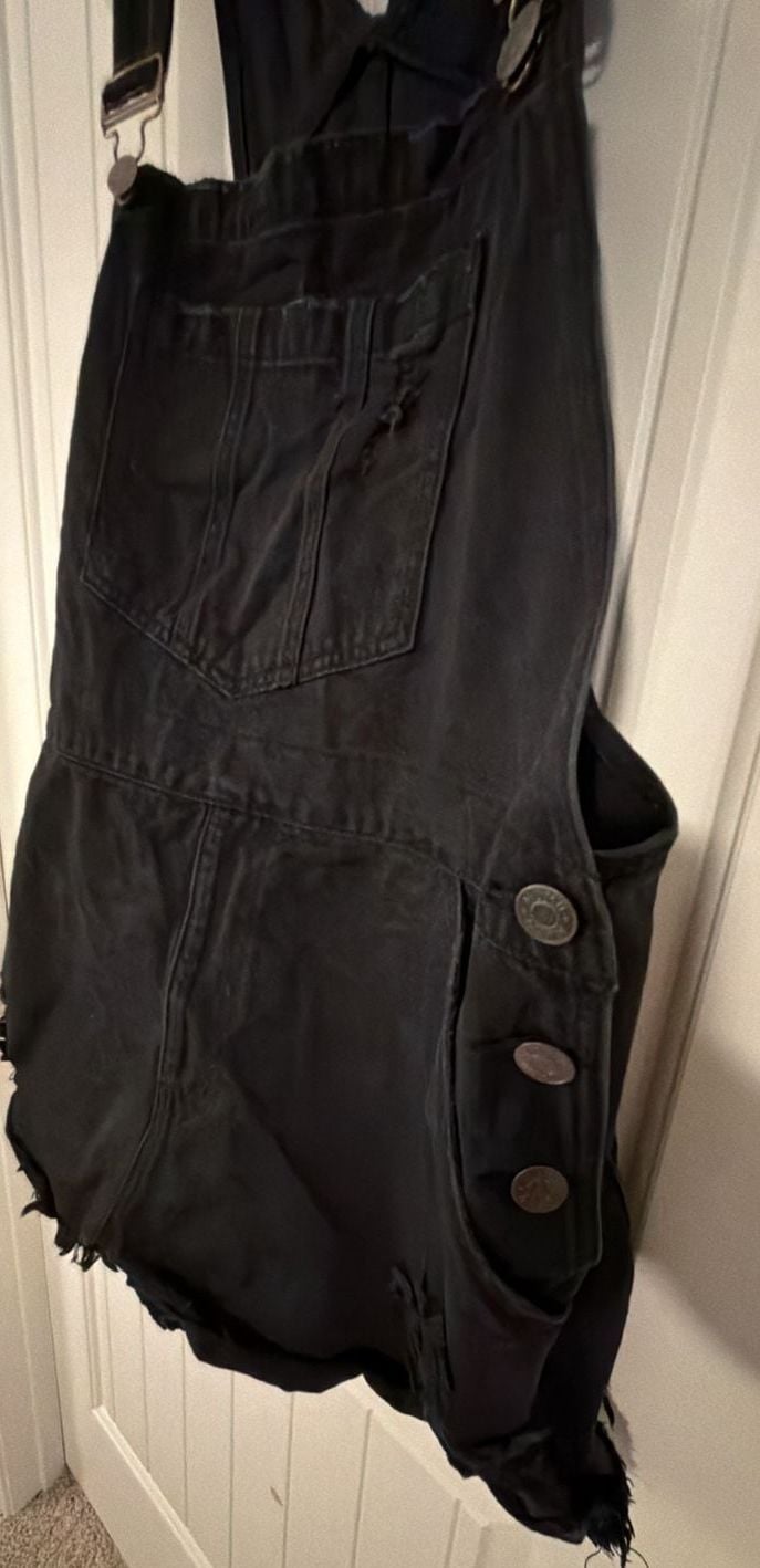 Show Me Your Mumu Denim Jeans Overalls Size XL Black Distressed Shortalls 5