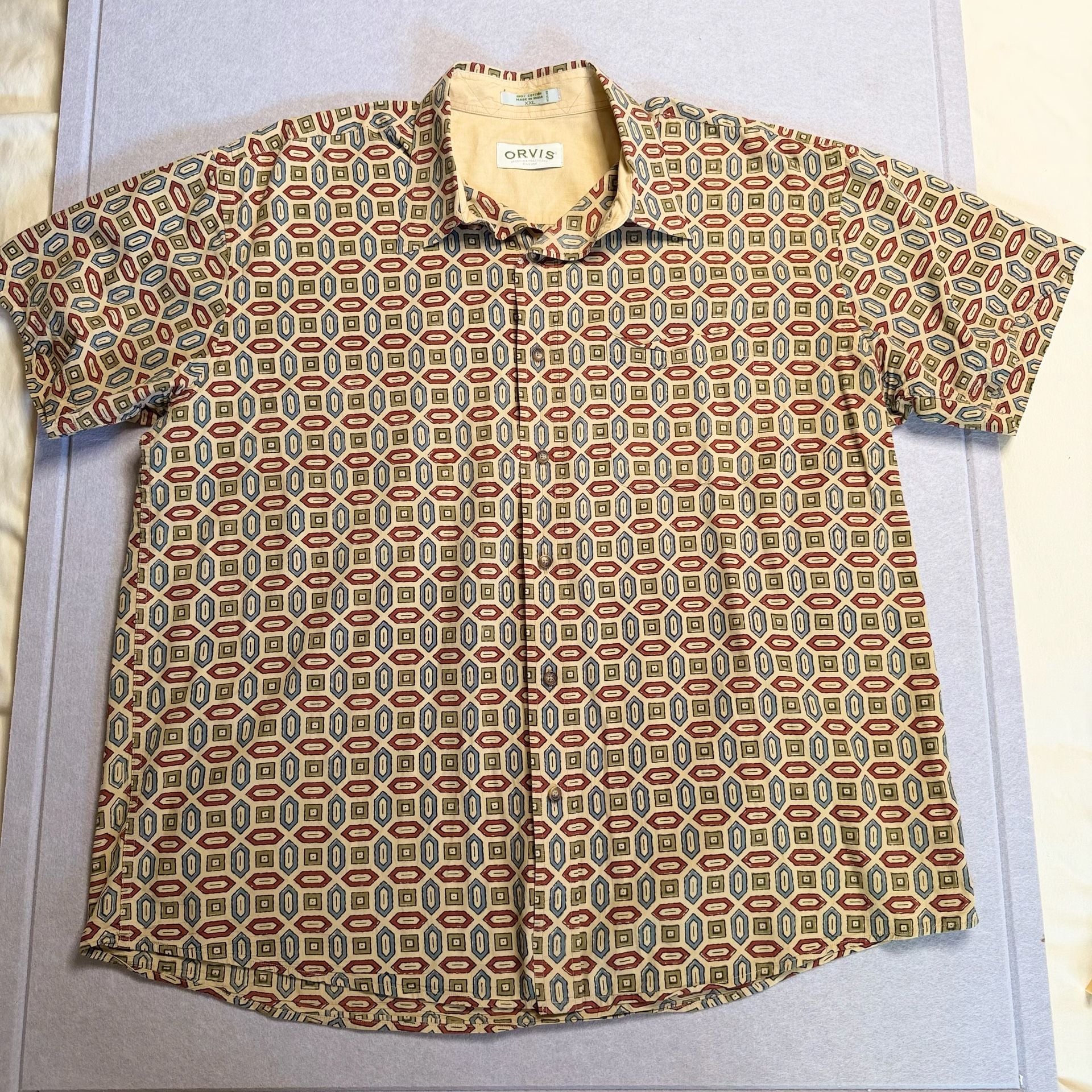 Orvis Men’s XXL Geometric Print Short Sleeve Button Up Shirt 100% Cotton 2