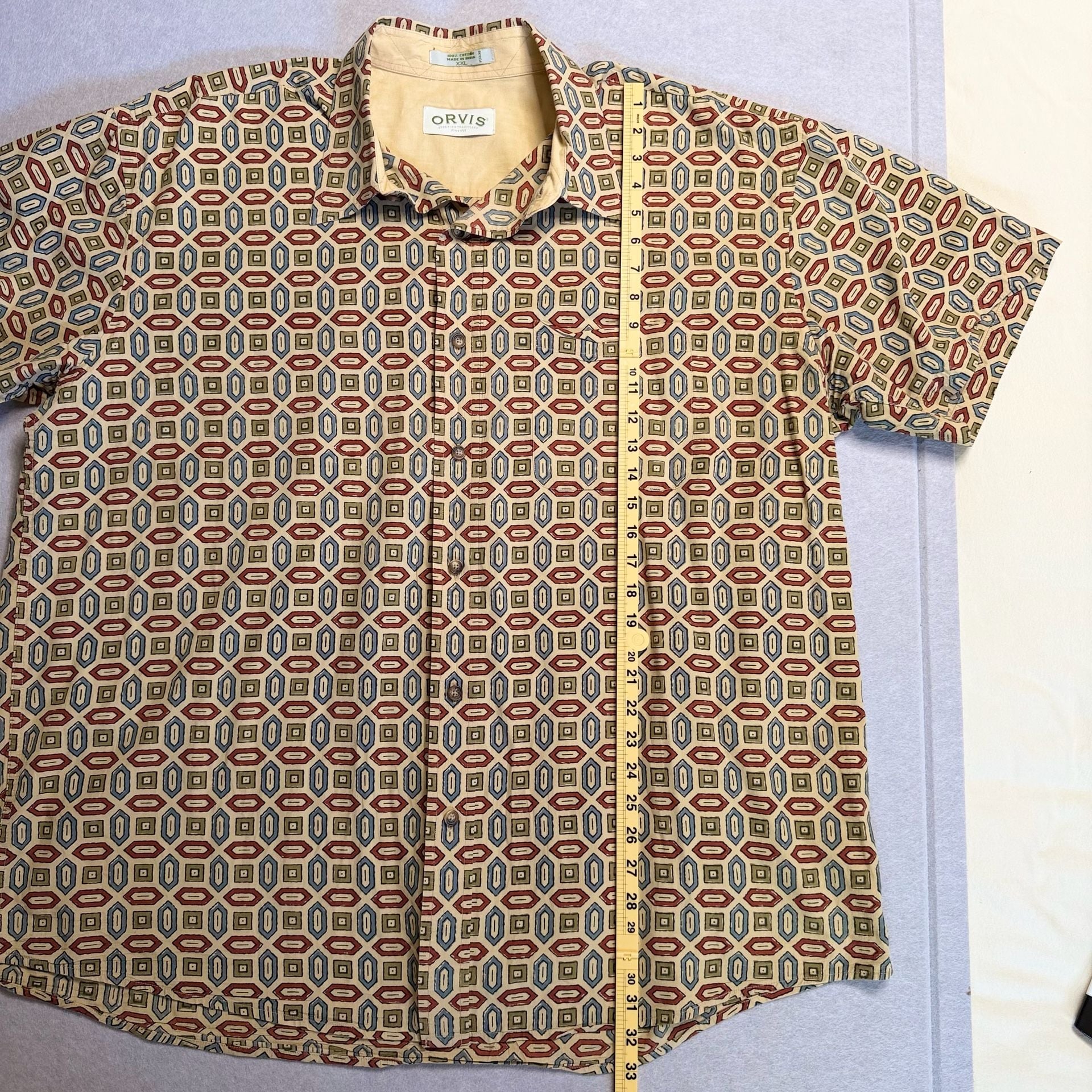 Orvis Men’s XXL Geometric Print Short Sleeve Button Up Shirt 100% Cotton 3