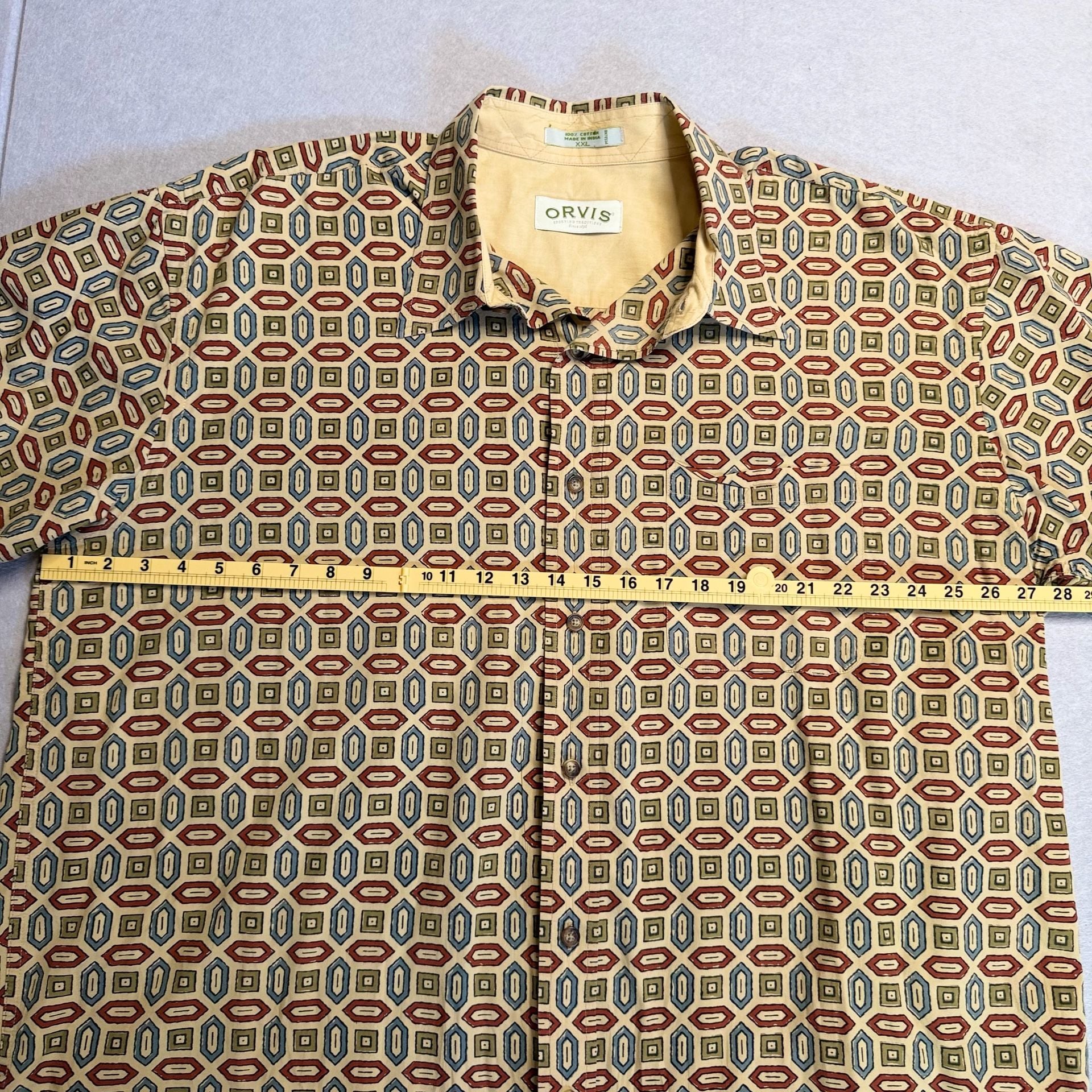 Orvis Men’s XXL Geometric Print Short Sleeve Button Up Shirt 100% Cotton 4