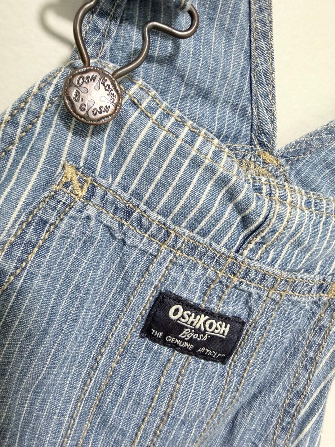 OshKosh B'Gosh Hickory Stripe Shortalls Size 4T Blue White 3