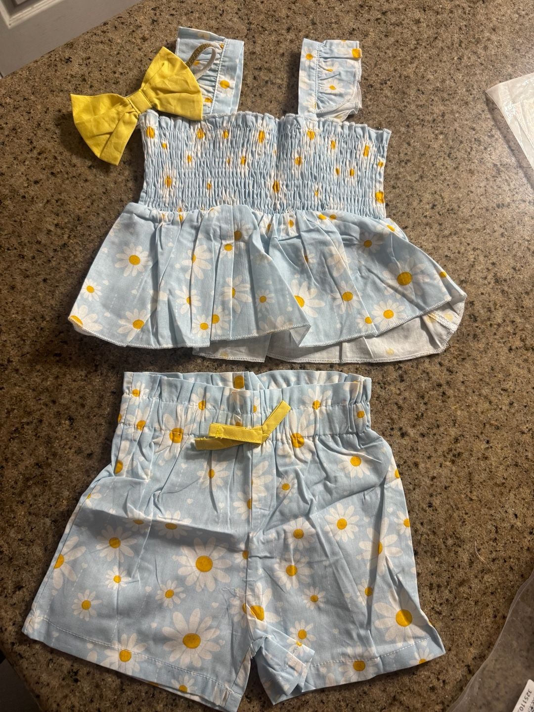 12M Infant Daisy Shorts Set with Headband Blue Floral Outfit 1