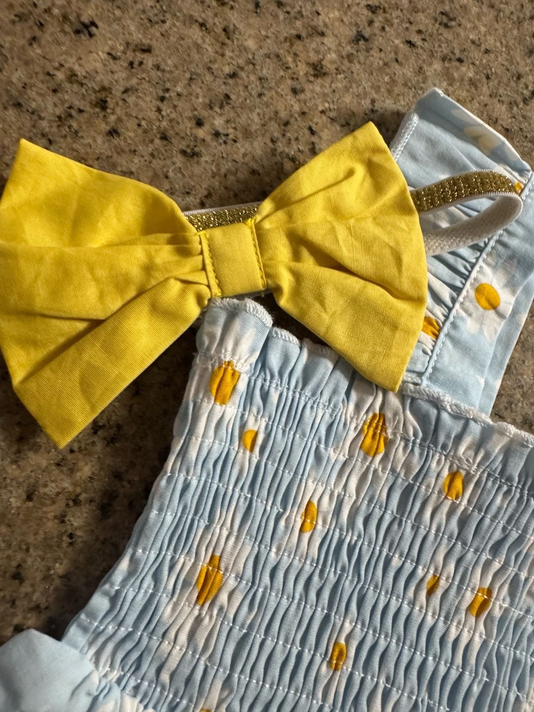 12M Infant Daisy Shorts Set with Headband Blue Floral Outfit 2