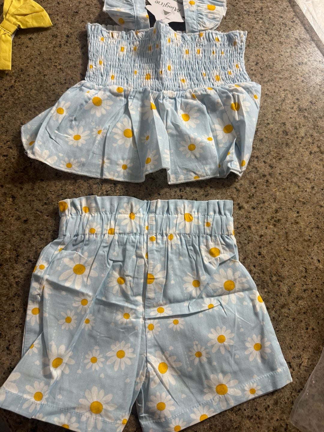 12M Infant Daisy Shorts Set with Headband Blue Floral Outfit 3
