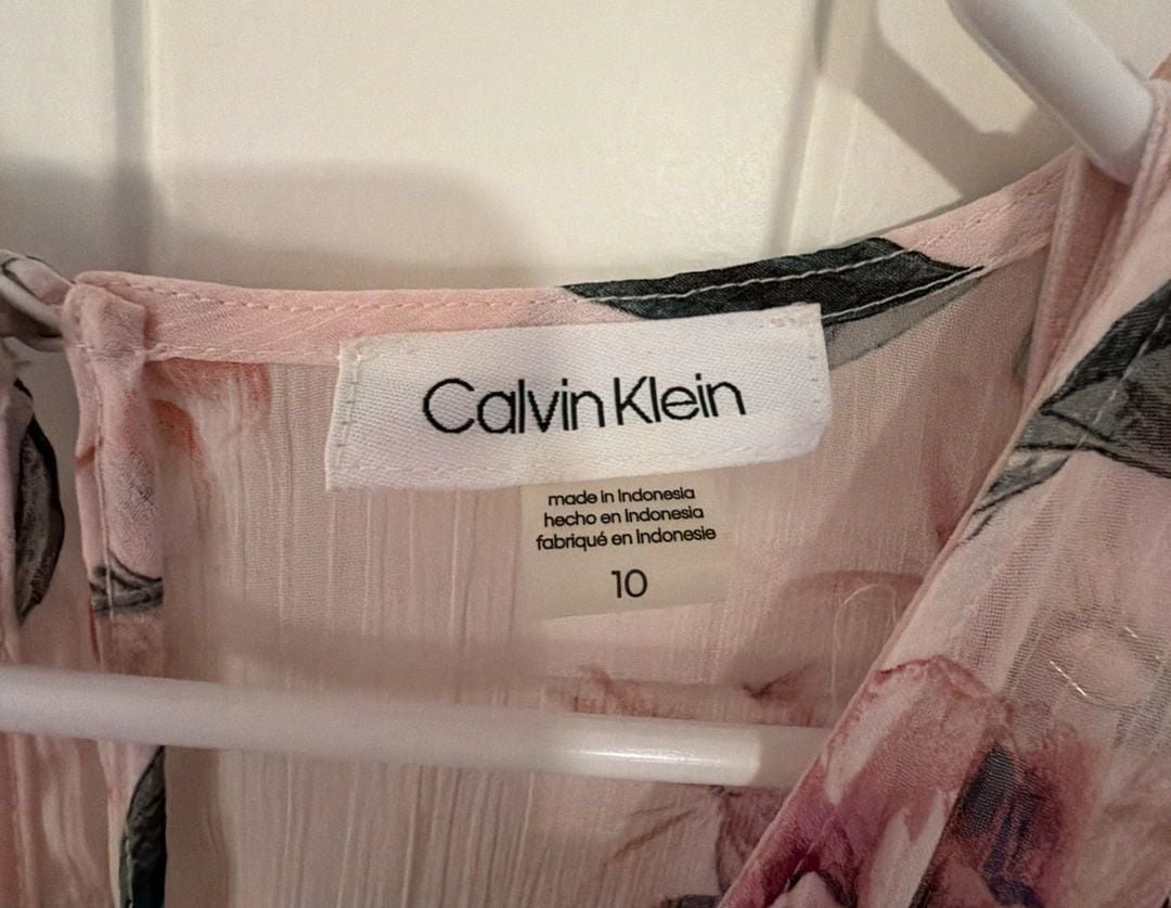 Calvin Klein Floral Chiffon Dress Size 10 (L) Pink High Low Maxi 3