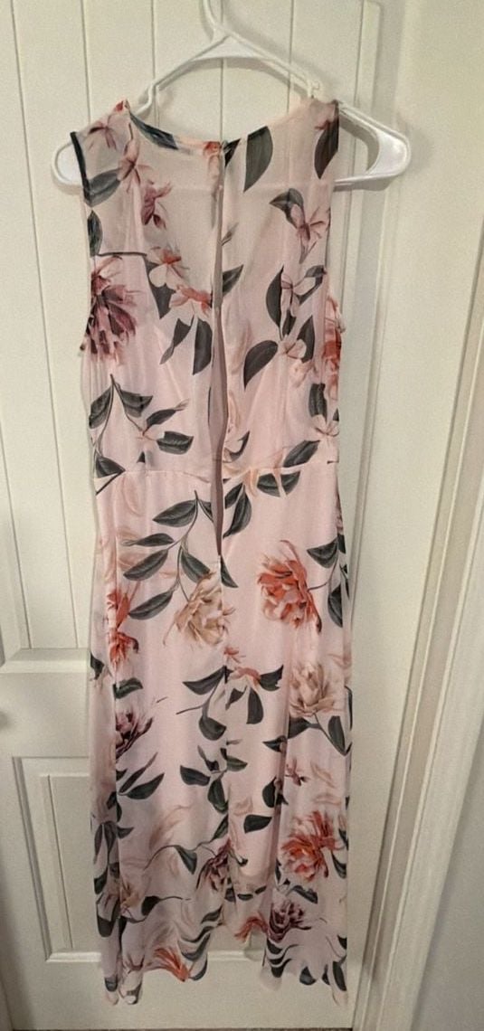 Calvin Klein Floral Chiffon Dress Size 10 (L) Pink High Low Maxi 5