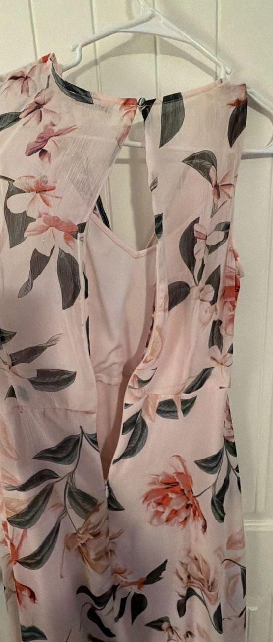 Calvin Klein Floral Chiffon Dress Size 10 (L) Pink High Low Maxi 6