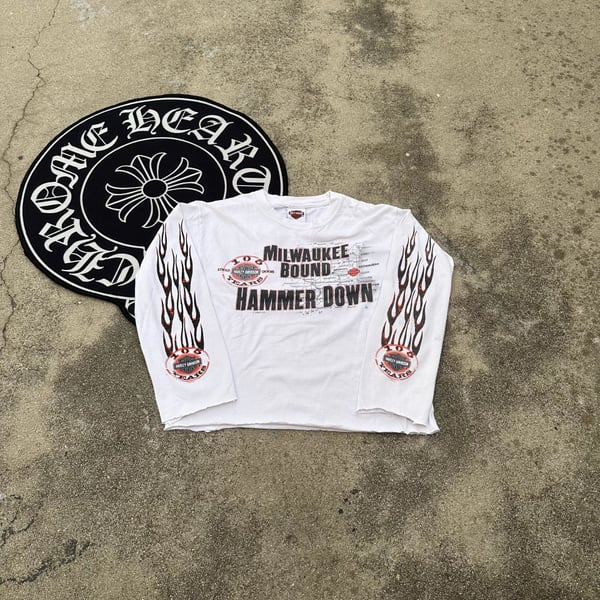 Vintage 2008 Harley-Davidson 105th Anniversary Flame Long Sleeve Shirt White