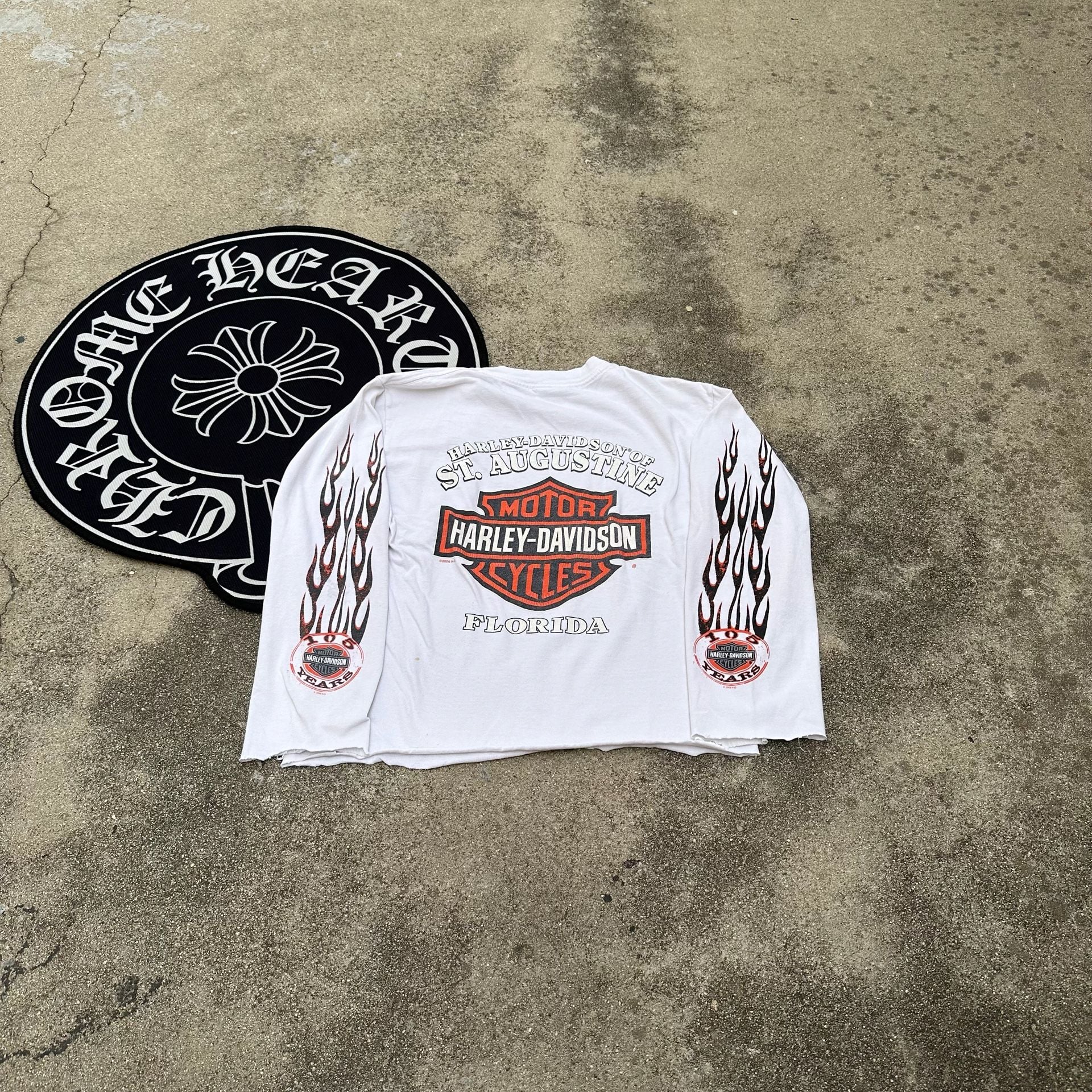 Vintage 2008 Harley-Davidson 105th Anniversary Flame Long Sleeve Shirt White 3