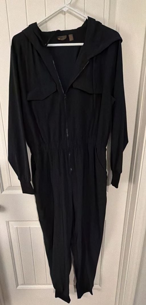 Zella Lift Off Long Sleeve Jumpsuit Size L Black Hooded Zip Utility 3