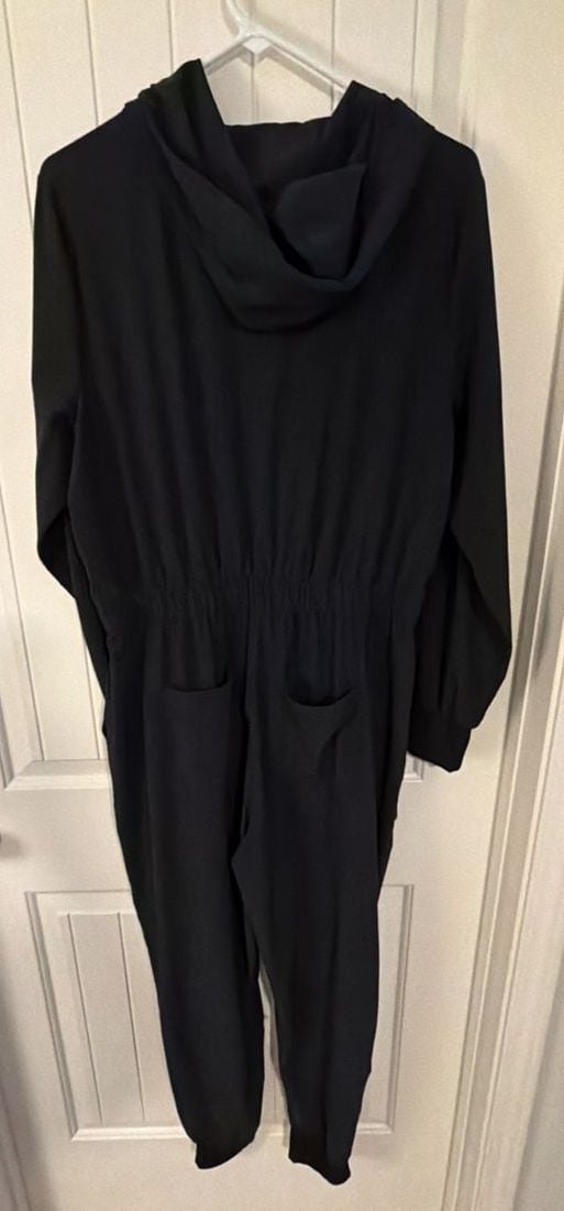 Zella Lift Off Long Sleeve Jumpsuit Size L Black Hooded Zip Utility 6